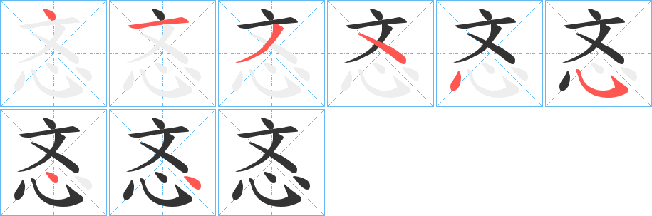 忞字的笔顺分布演示