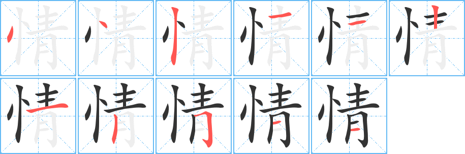 情字的笔顺分布演示