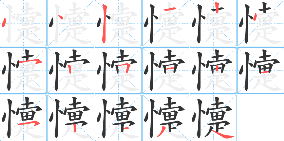 懥字的笔顺分布演示