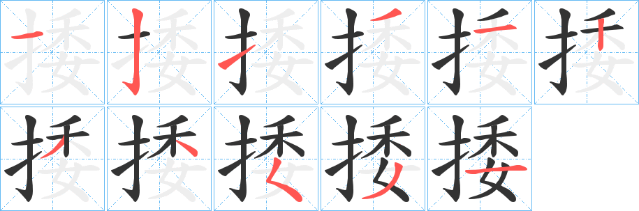 捼字的笔顺分布演示