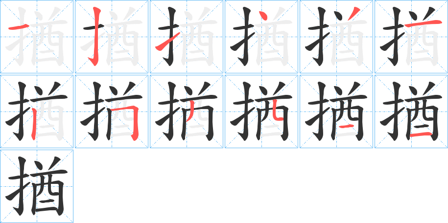 揂字的笔顺分布演示