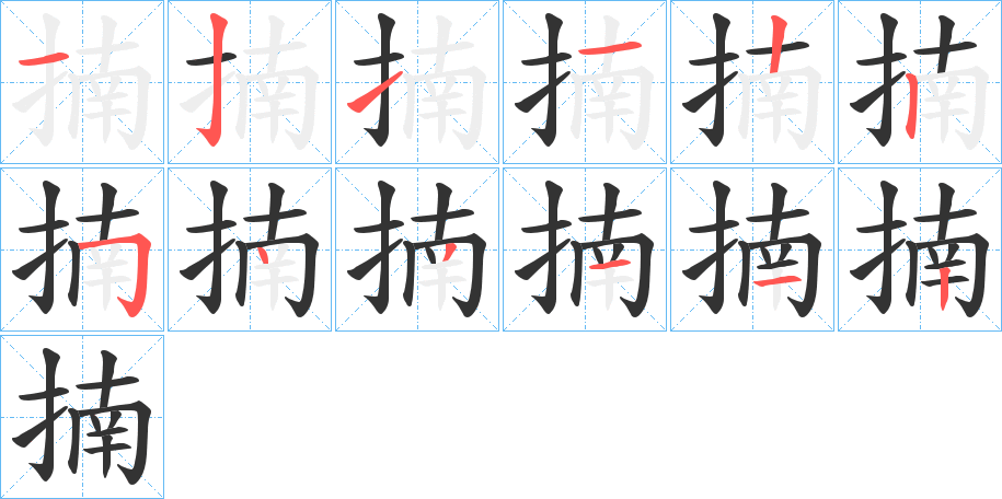 揇字的笔顺分布演示