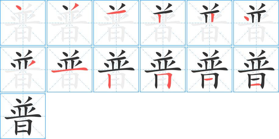 普字的笔顺分布演示