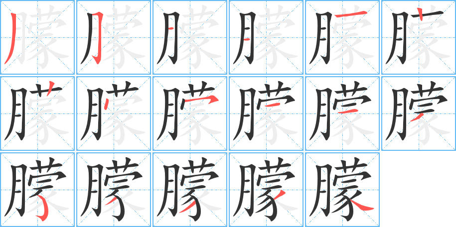 朦字的笔顺分布演示