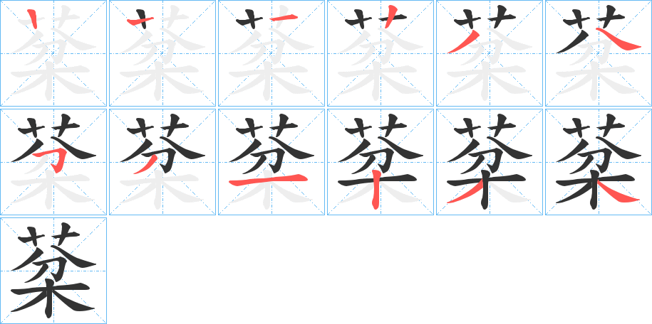 棻字的笔顺分布演示