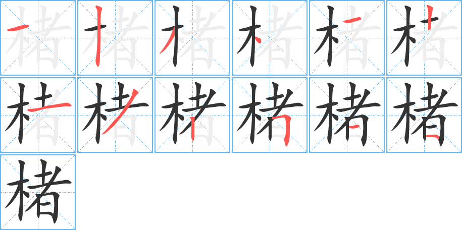 楮字的笔顺分布演示