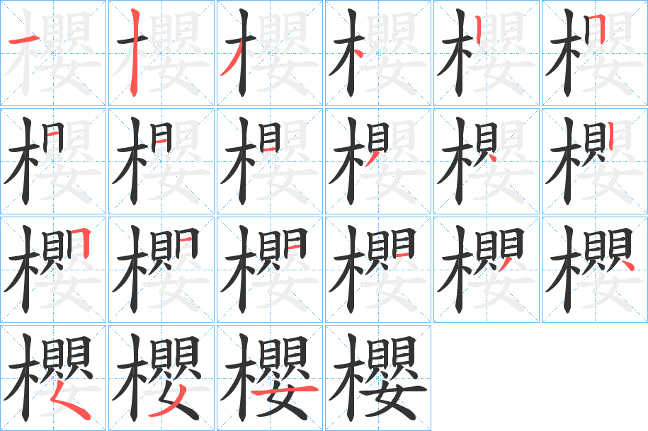 櫻字的笔顺分布演示