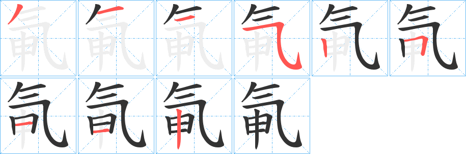 氠字的笔顺分布演示