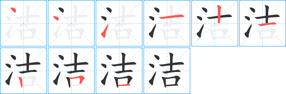 洁字的笔顺分布演示