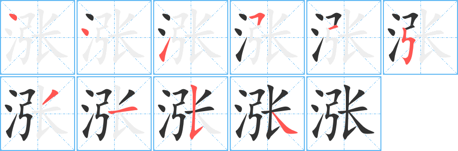 涨字的笔顺分布演示