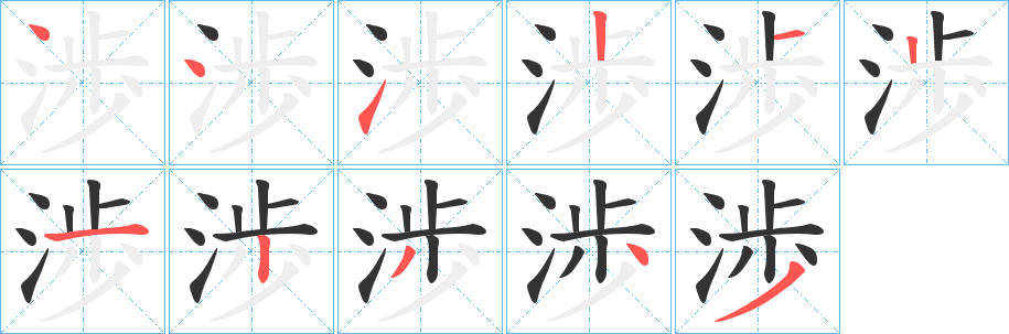 渉字的笔顺分布演示