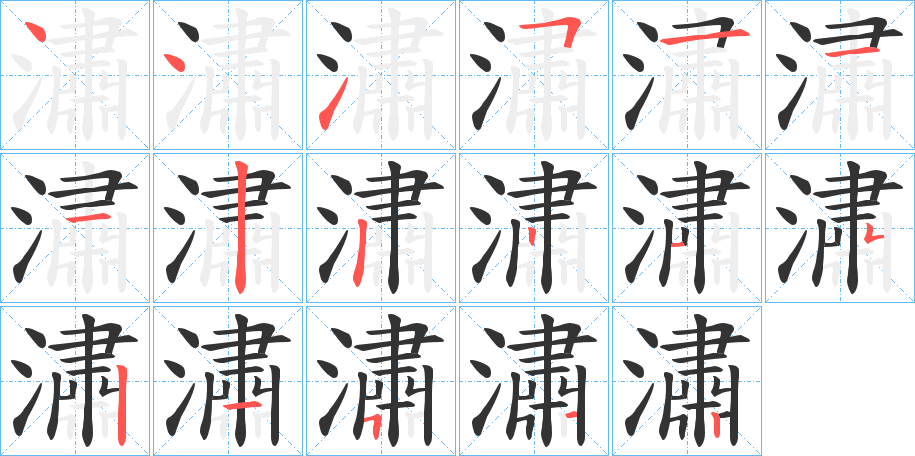 潚字的笔顺分布演示