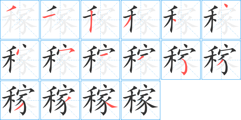 稼字的笔顺分布演示