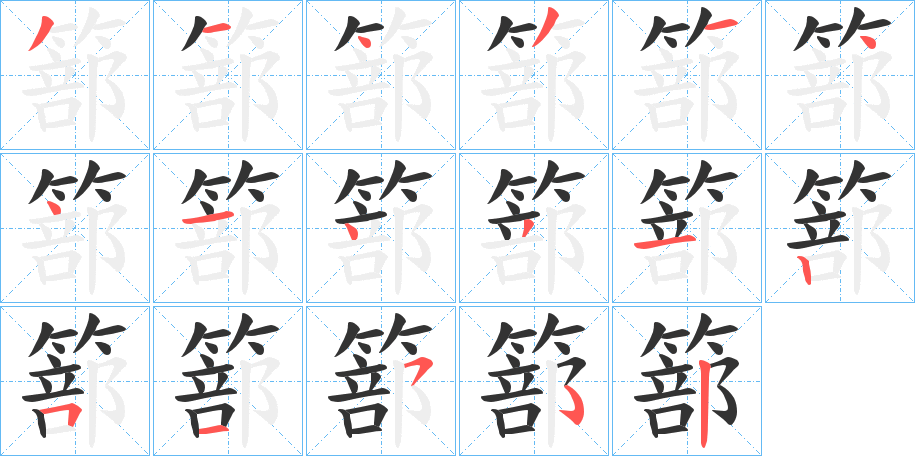 篰字的笔顺分布演示