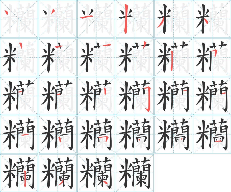 糷字的笔顺分布演示