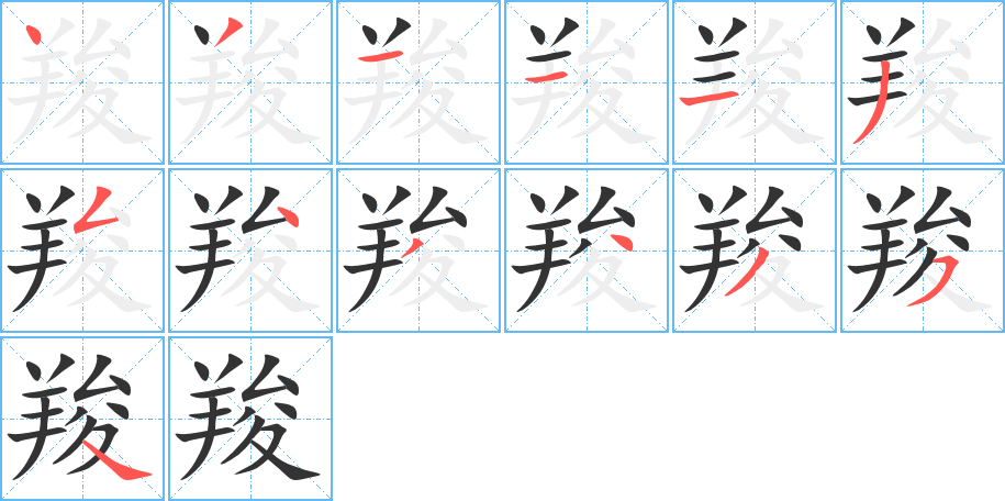 羧字的笔顺分布演示