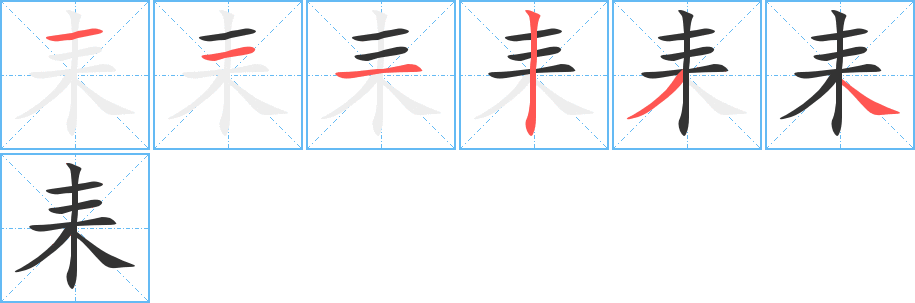 耒字的笔顺分布演示