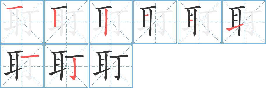 耵字的笔顺分布演示