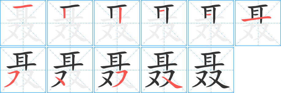 聂字的笔顺分布演示