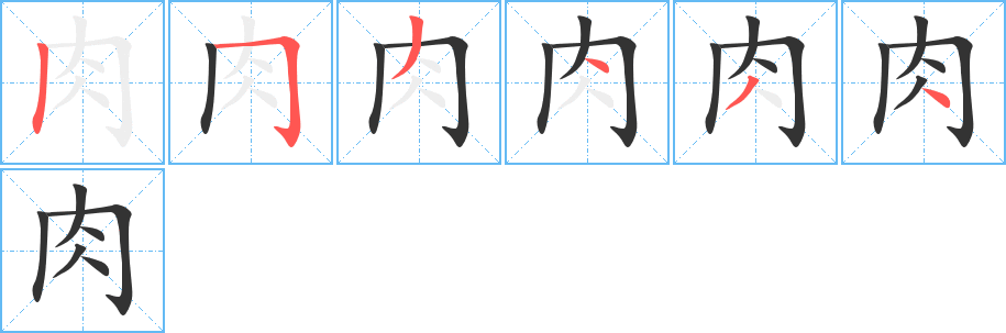 肉字的笔顺分布演示