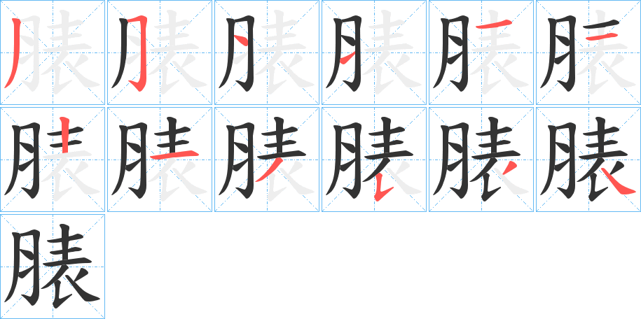 脿字的笔顺分布演示