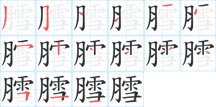 膤字的笔顺分布演示