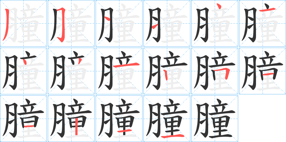 膧字的笔顺分布演示