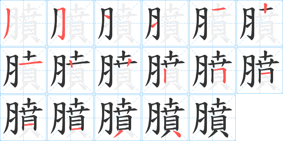 膹字的笔顺分布演示