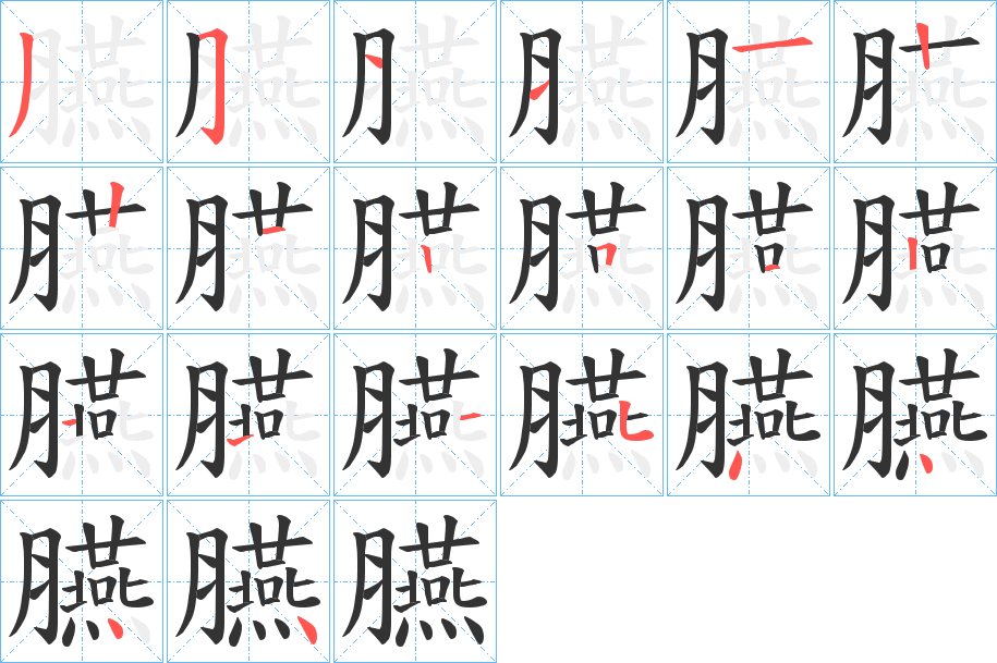 臙字的笔顺分布演示