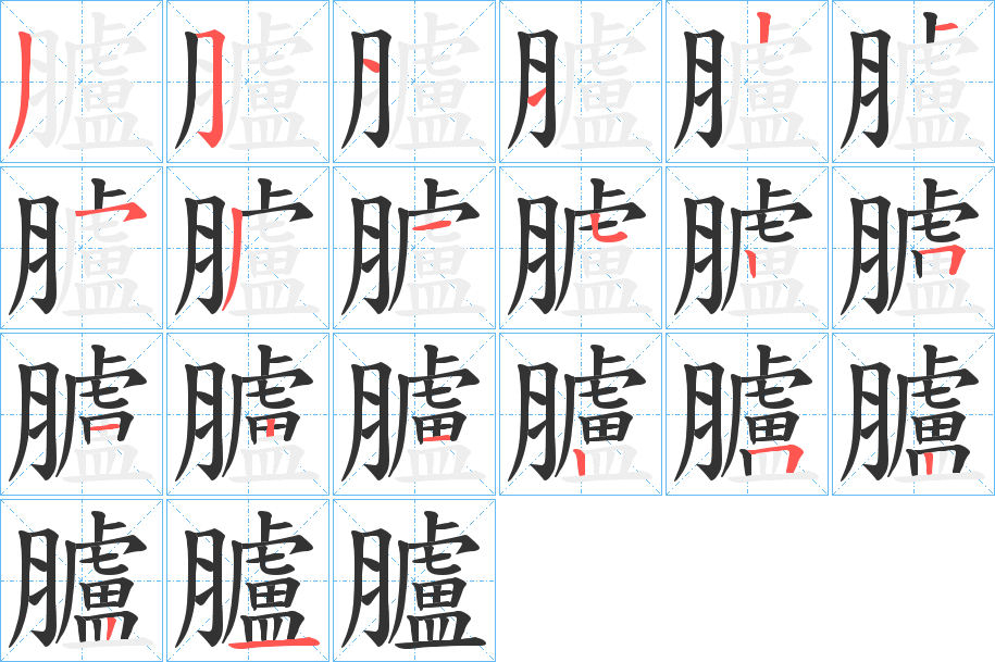 臚字的笔顺分布演示