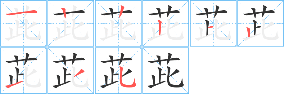 茈字的笔顺分布演示