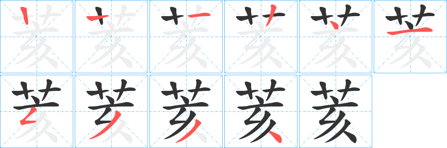 荄字的笔顺分布演示