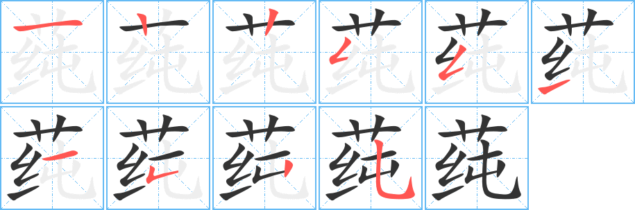 莼字的笔顺分布演示