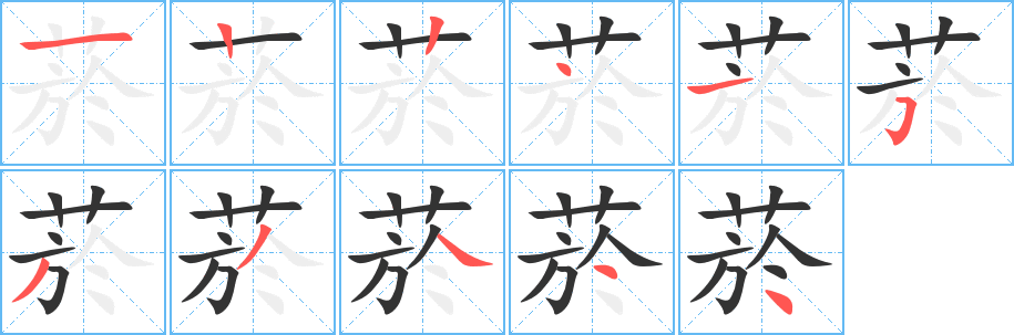 菸字的笔顺分布演示