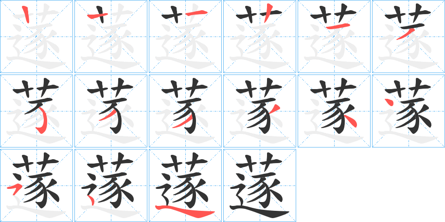 蓫字的笔顺分布演示