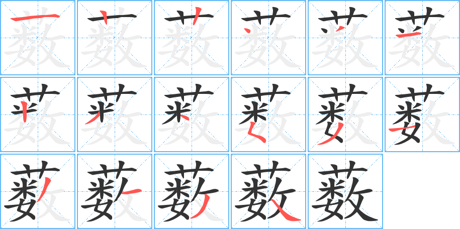 薮字的笔顺分布演示