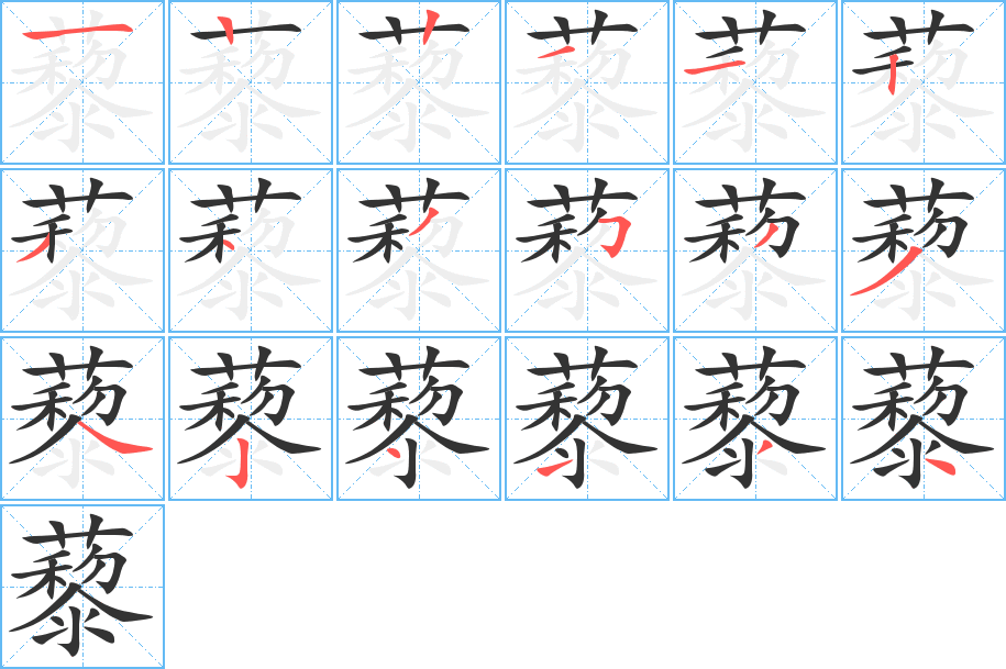 藜字的笔顺分布演示