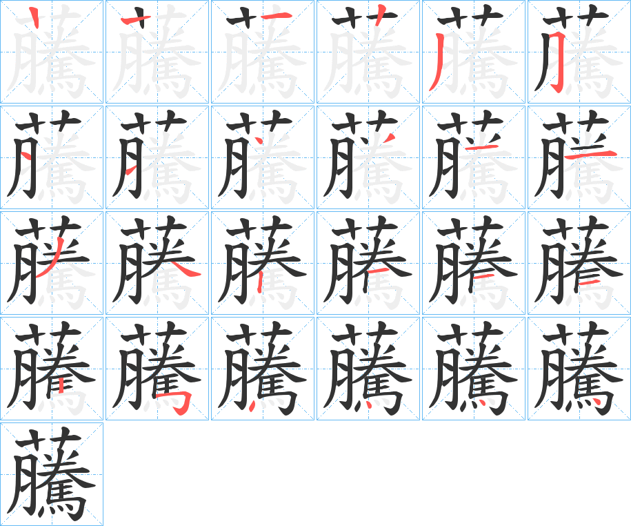 虅字的笔顺分布演示