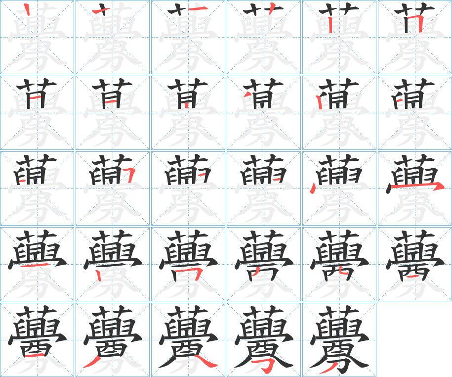 虋字的笔顺分布演示