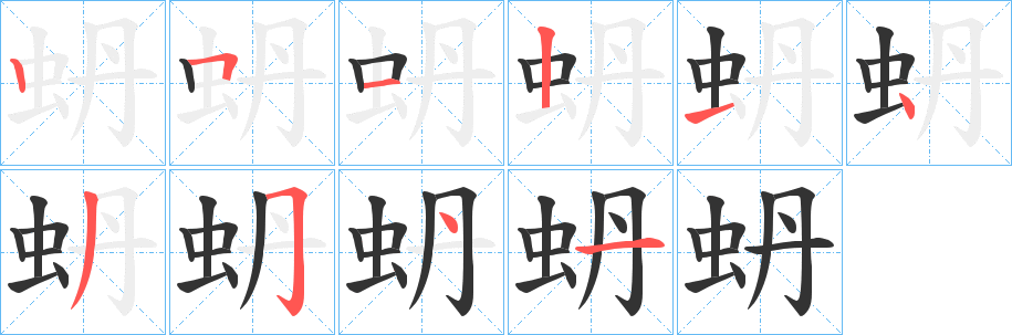 蚒字的笔顺分布演示