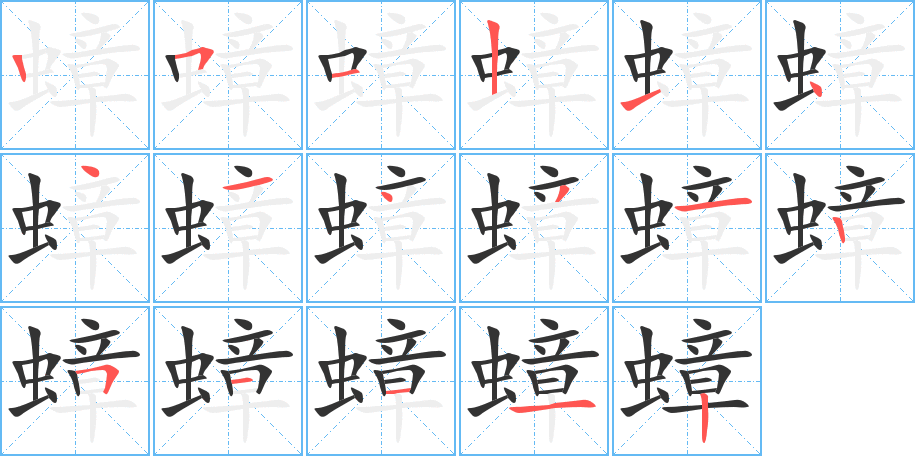 蟑字的笔顺分布演示