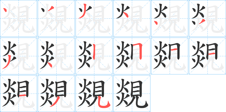 覢字的笔顺分布演示