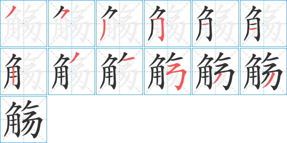 觞字的笔顺分布演示