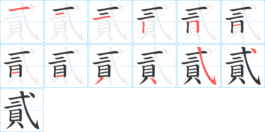 貳字的笔顺分布演示