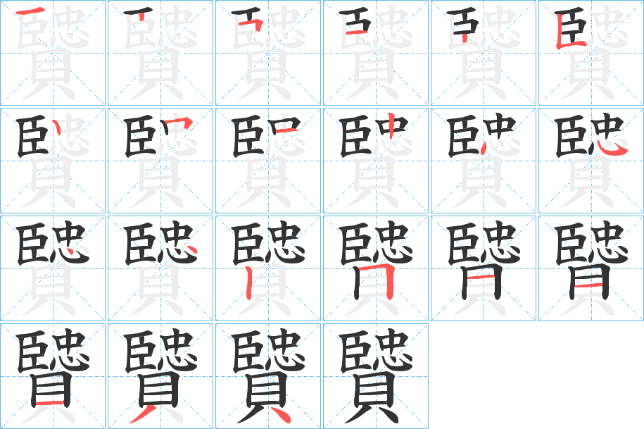 贒字的笔顺分布演示