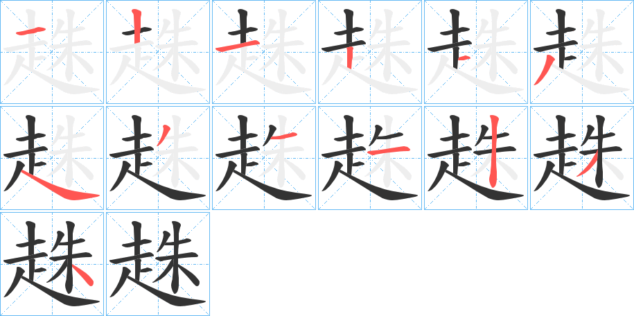 趎字的笔顺分布演示