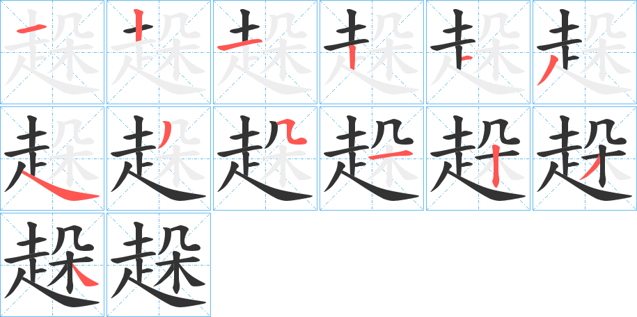 趓字的笔顺分布演示