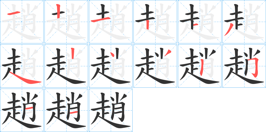 趙字的笔顺分布演示