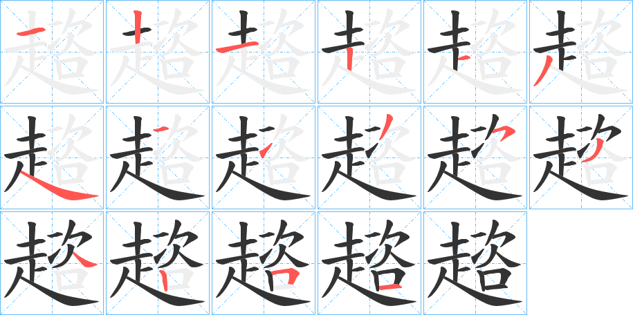 趦字的笔顺分布演示