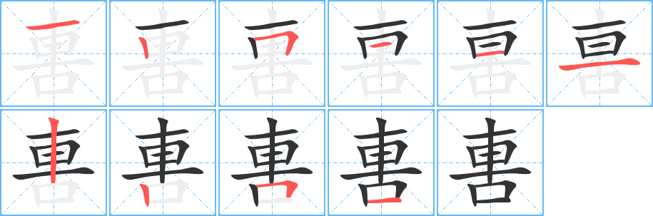 軎字的笔顺分布演示